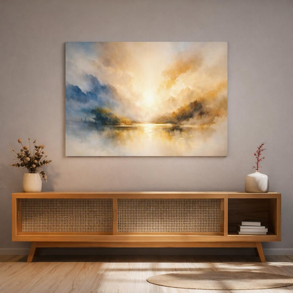 Watercolor Dynamic Abstract shown as canvas wall art in a luxury executive office
