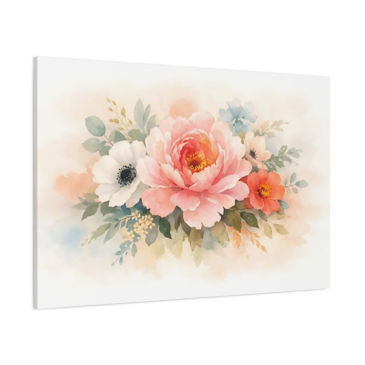 Watercolor Floral Close-Up shown as stretched canvas wall art