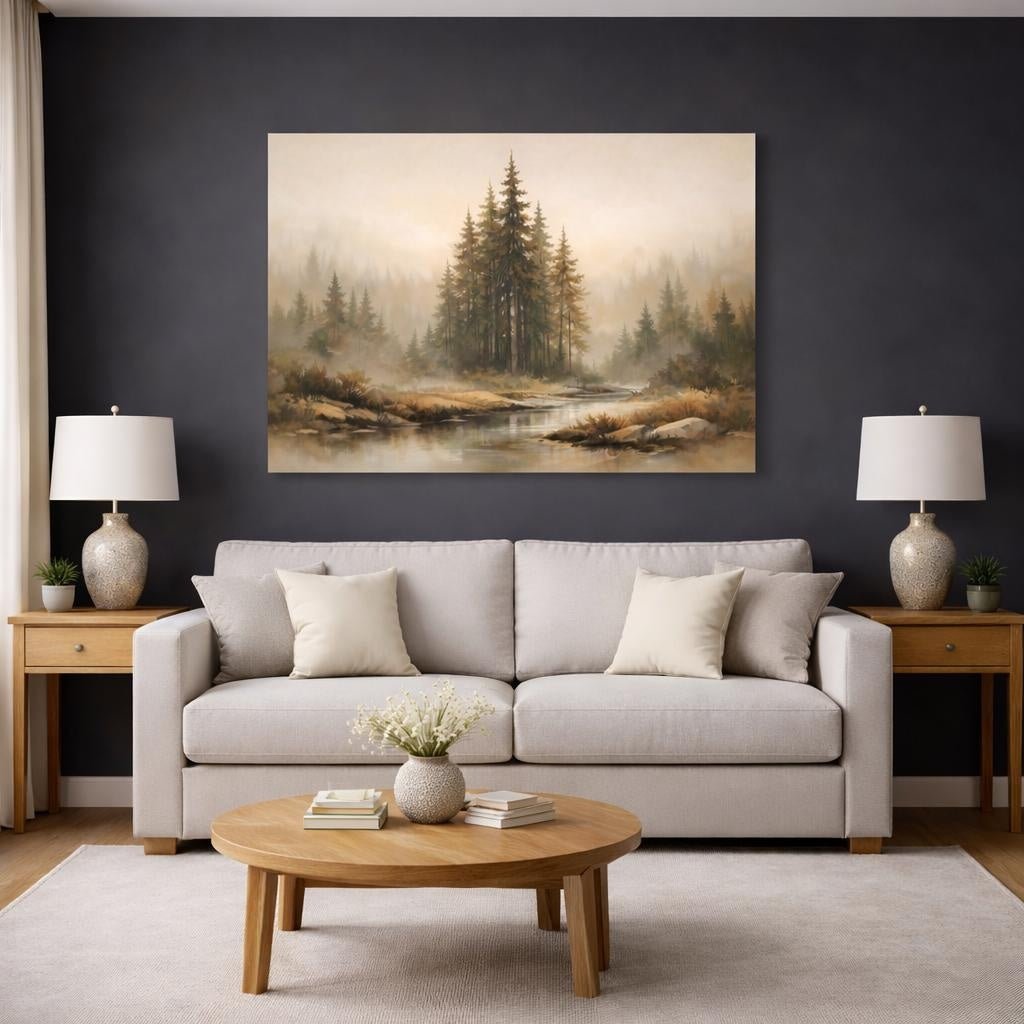 Watercolor Forest Earth Tones Pine Nature - Canvas Wall Art Print - YesArtYes