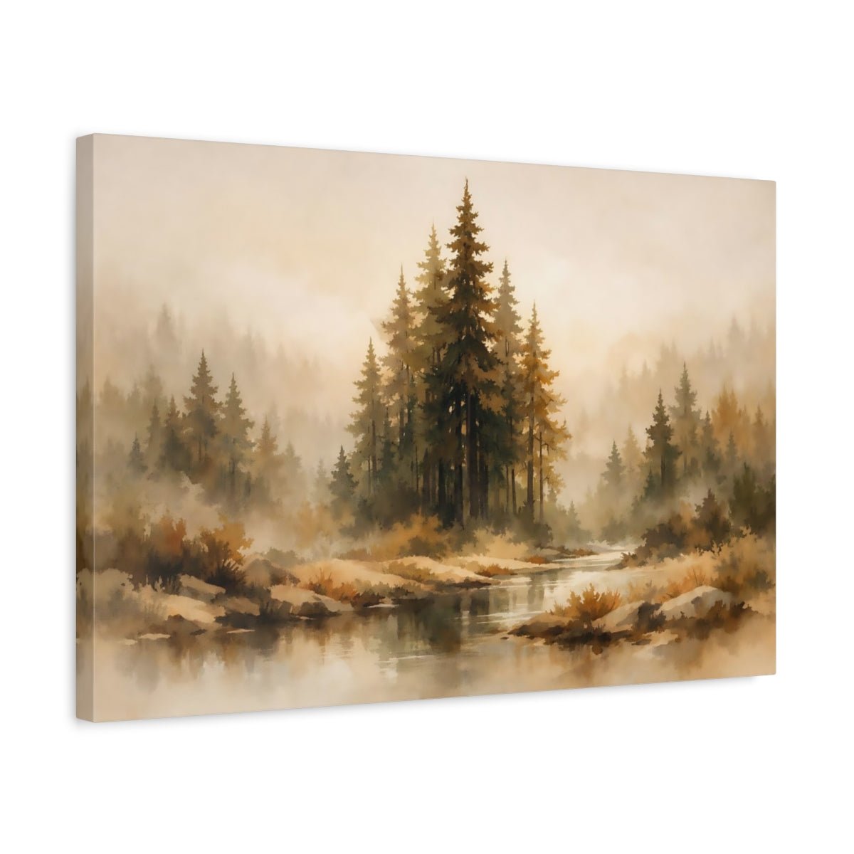 Watercolor Forest Earth Tones Pine Nature - Canvas Wall Art Print - YesArtYes