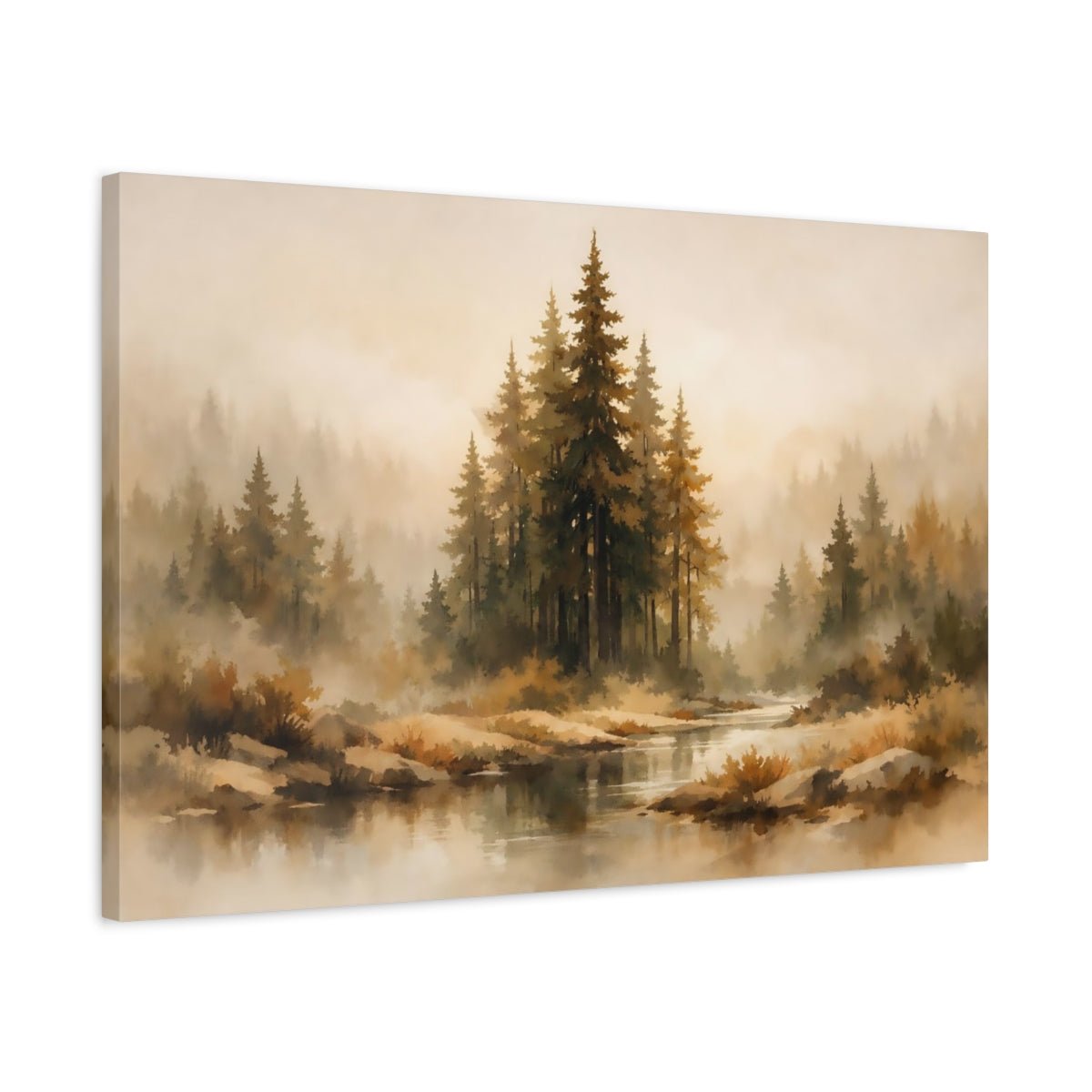 Watercolor Forest Earth Tones Pine Nature - Canvas Wall Art Print - YesArtYes