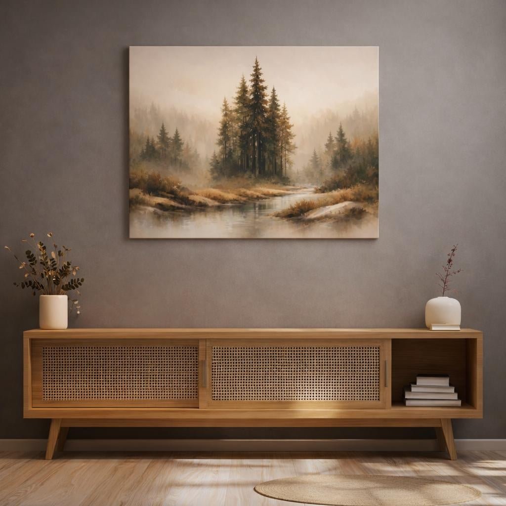 Watercolor Forest Earth Tones Pine Nature - Canvas Wall Art Print - YesArtYes