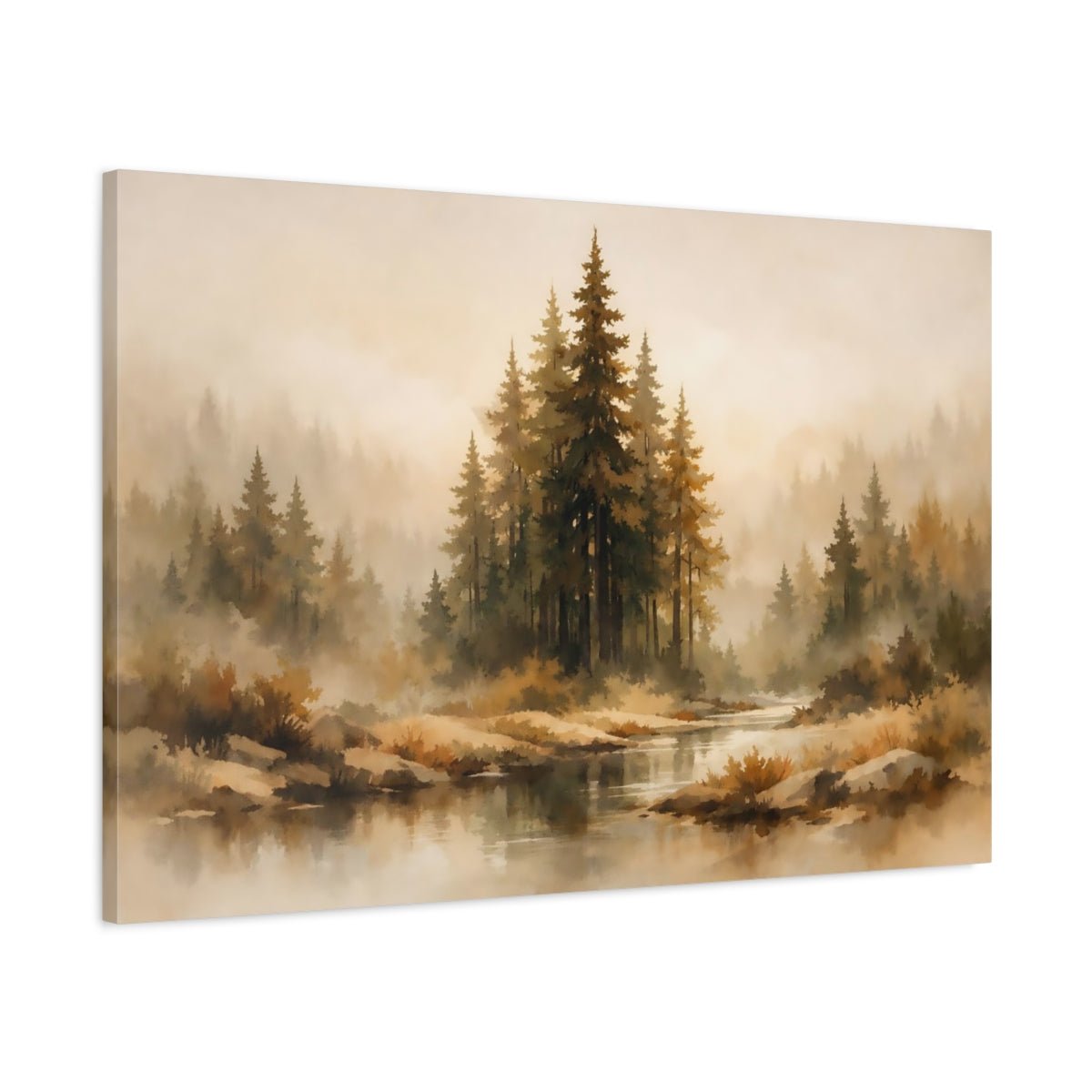 Watercolor Forest Earth Tones Pine Nature - Canvas Wall Art Print - YesArtYes