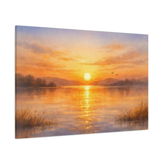 Watercolor Golden Sunset shown as stretched canvas wall art