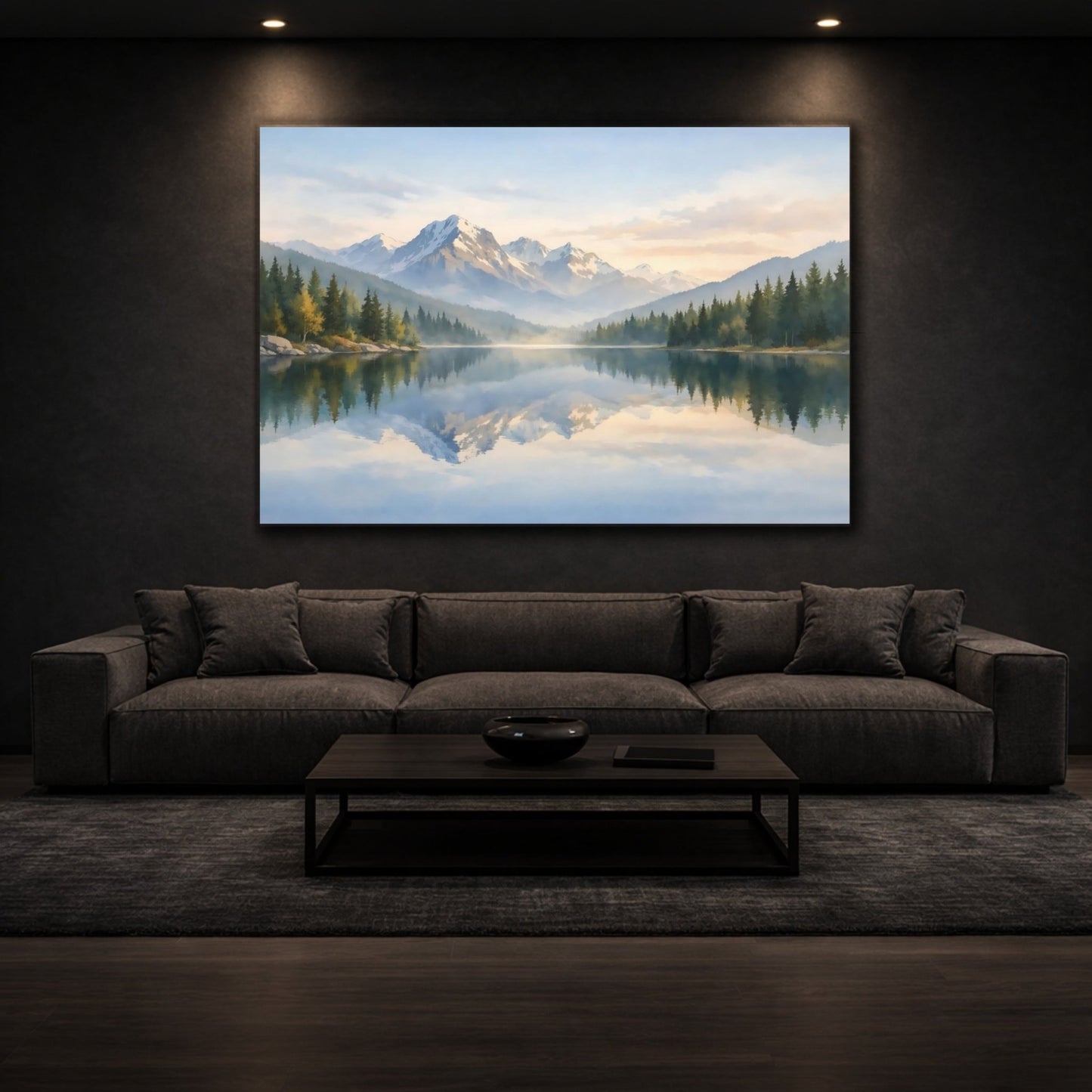 Watercolor Lake Reflection Mountain Nature - Canvas Wall Art Print - YesArtYes