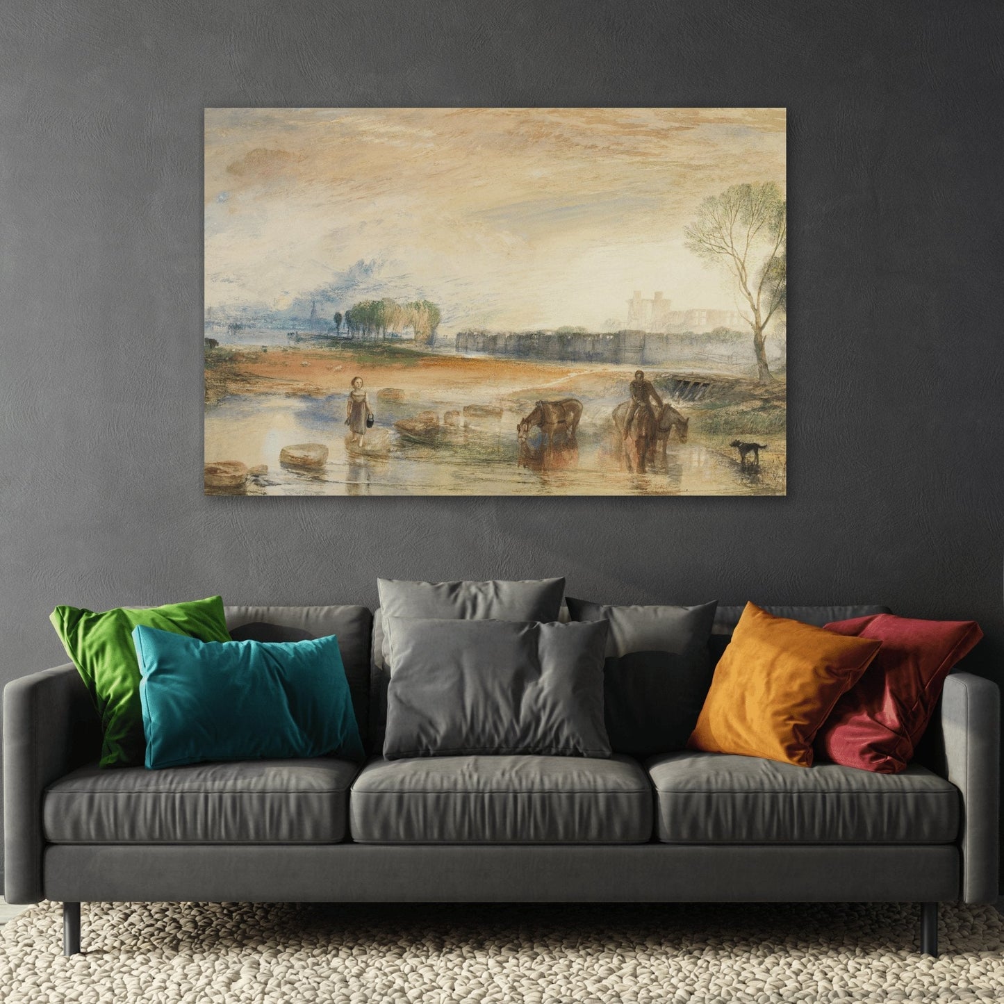 Watercolor Landscape Canvas Wall Art Painting - JMW William Turner Sunset and Moonrise Print