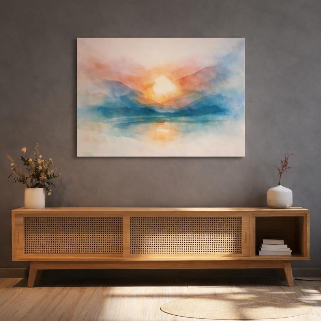 Watercolor Layered Abstract shown as canvas wall art in a luxury executive office