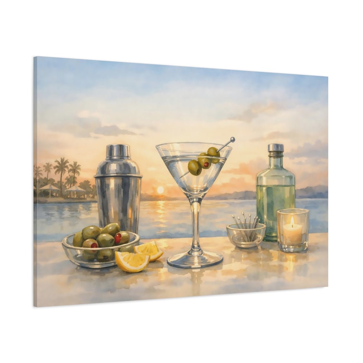 Watercolor Martini Time Nature - Canvas Wall Art Print - YesArtYes