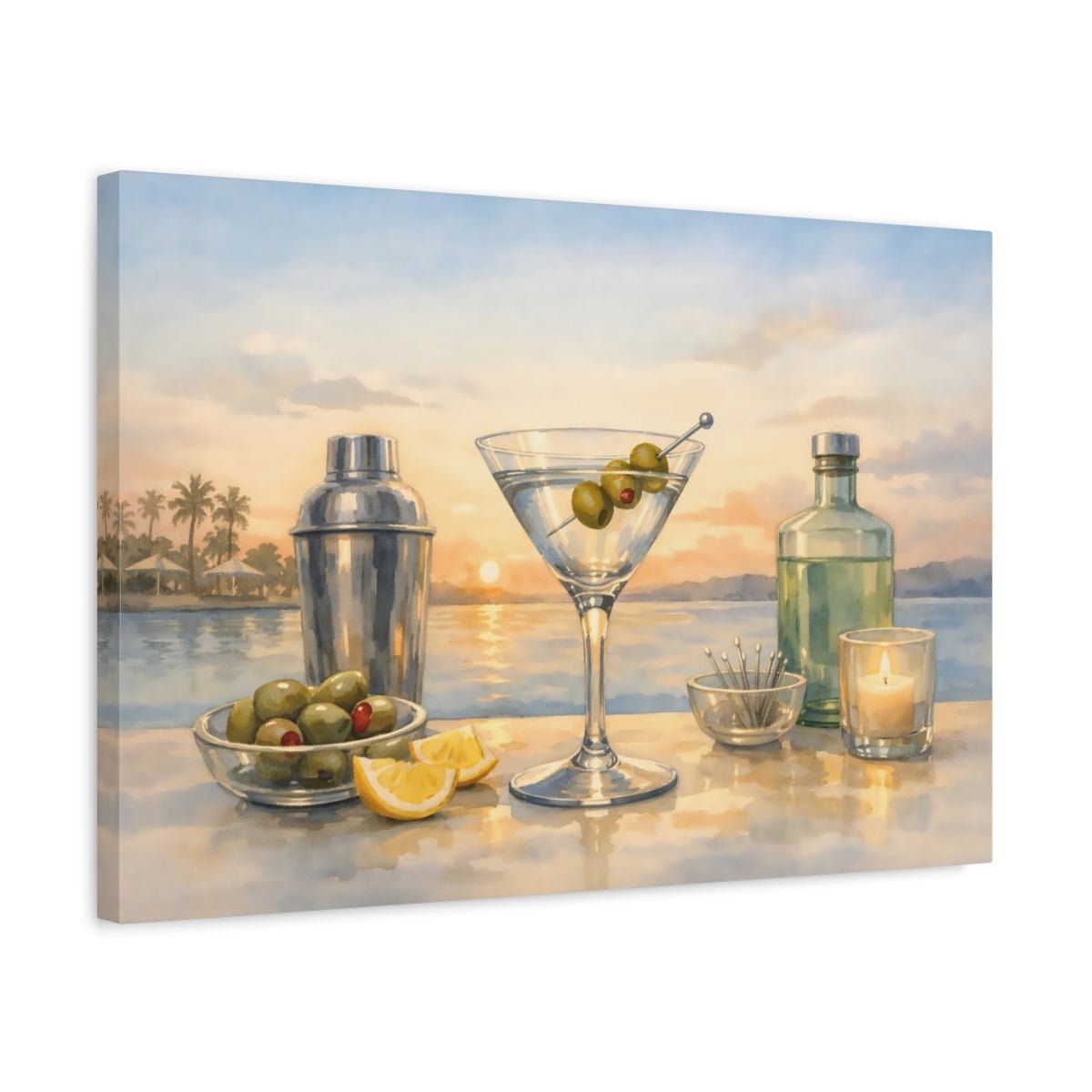 Watercolor Martini Time Nature - Canvas Wall Art Print - YesArtYes
