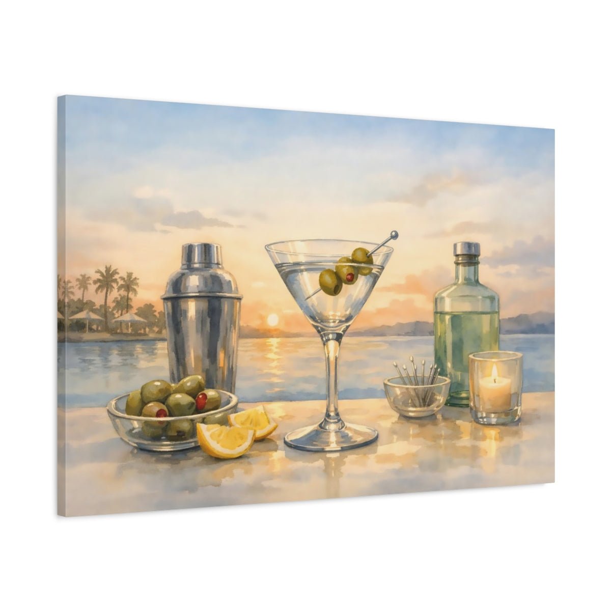 Watercolor Martini Time Nature - Canvas Wall Art Print - YesArtYes