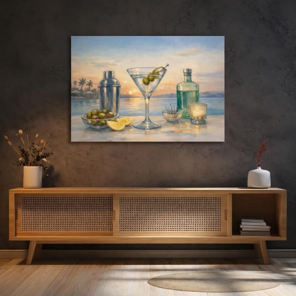 Watercolor Martini Time Nature - Canvas Wall Art Print - YesArtYes