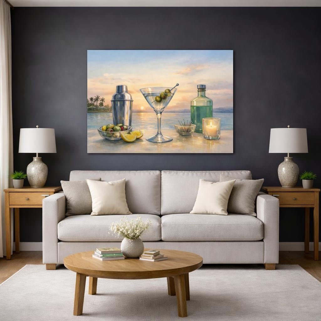 Watercolor Martini Time Nature - Canvas Wall Art Print - YesArtYes