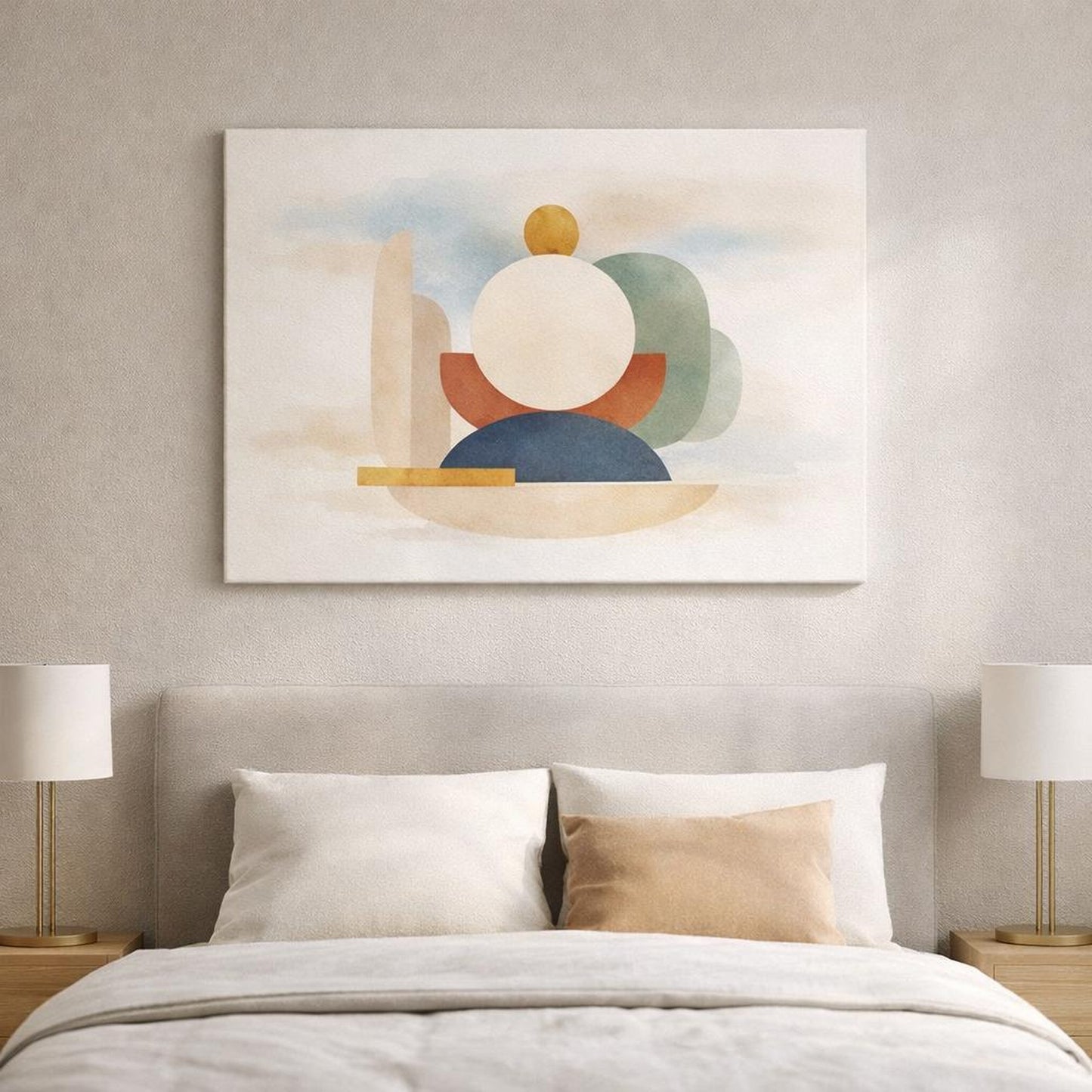 Watercolor Modern Shapes shown as canvas wall art in a refined dining room