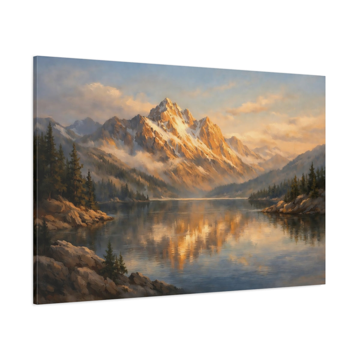 Main Mockup. Watercolor Mountain Edge Hard Light shown as stretched canvas wall art