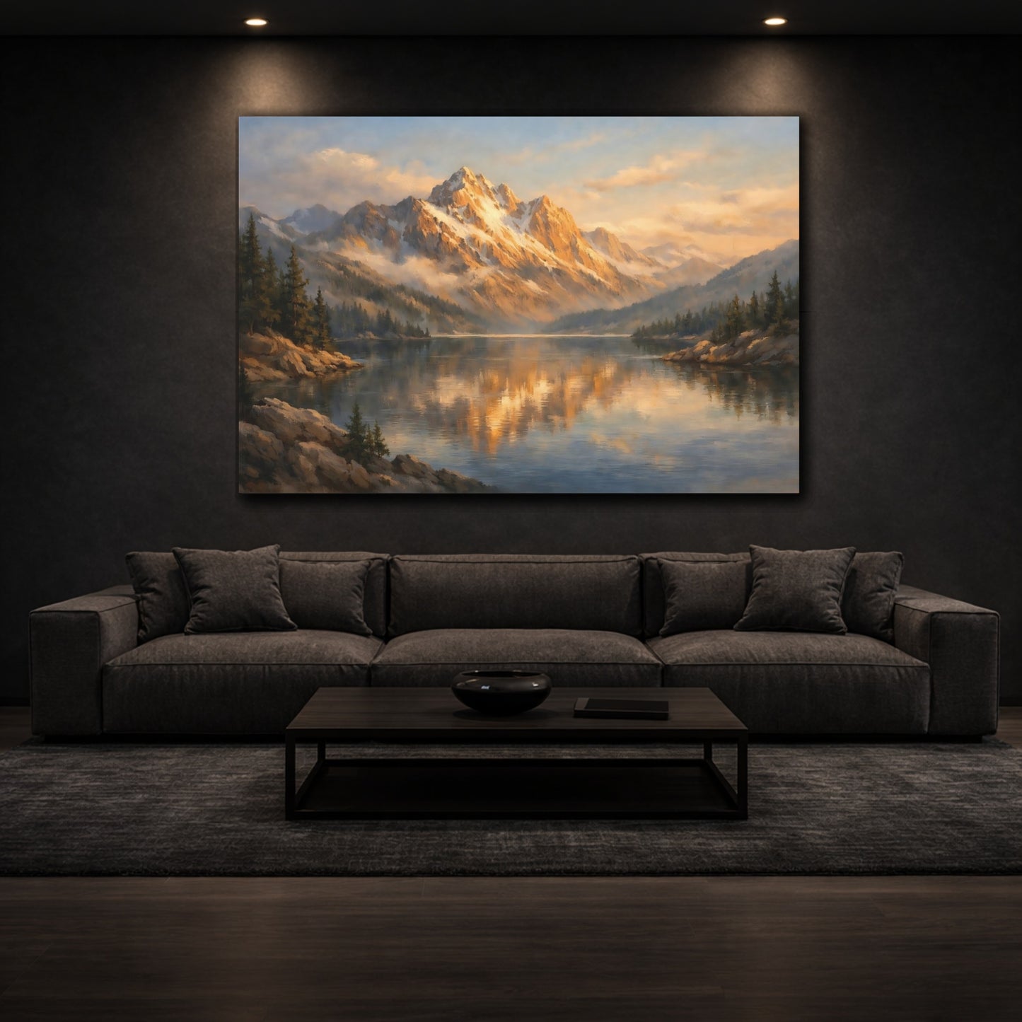 Mockup 2. Watercolor Mountain Edge Hard Light shown as stretched canvas wall art