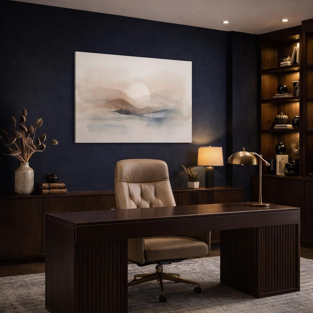 Watercolor Neutral Abstract shown as canvas wall art in a luxury executive office