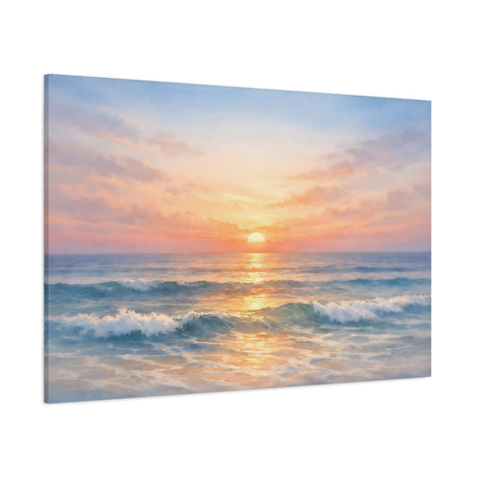 Watercolor Ocean Evening Glow shown as stretched canvas wall art