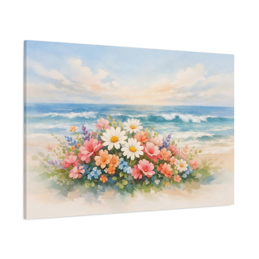 Main Mockup. Watercolor Ocean Flowers shown as stretched canvas wall art