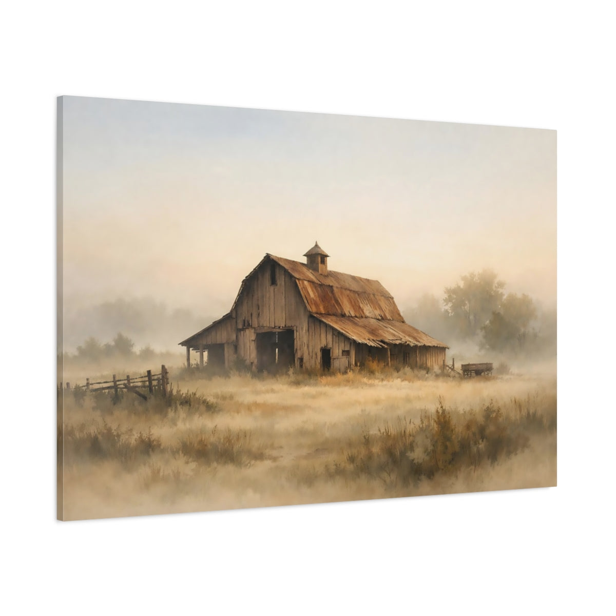 Watercolor Old Barn shown as stretched canvas wall art