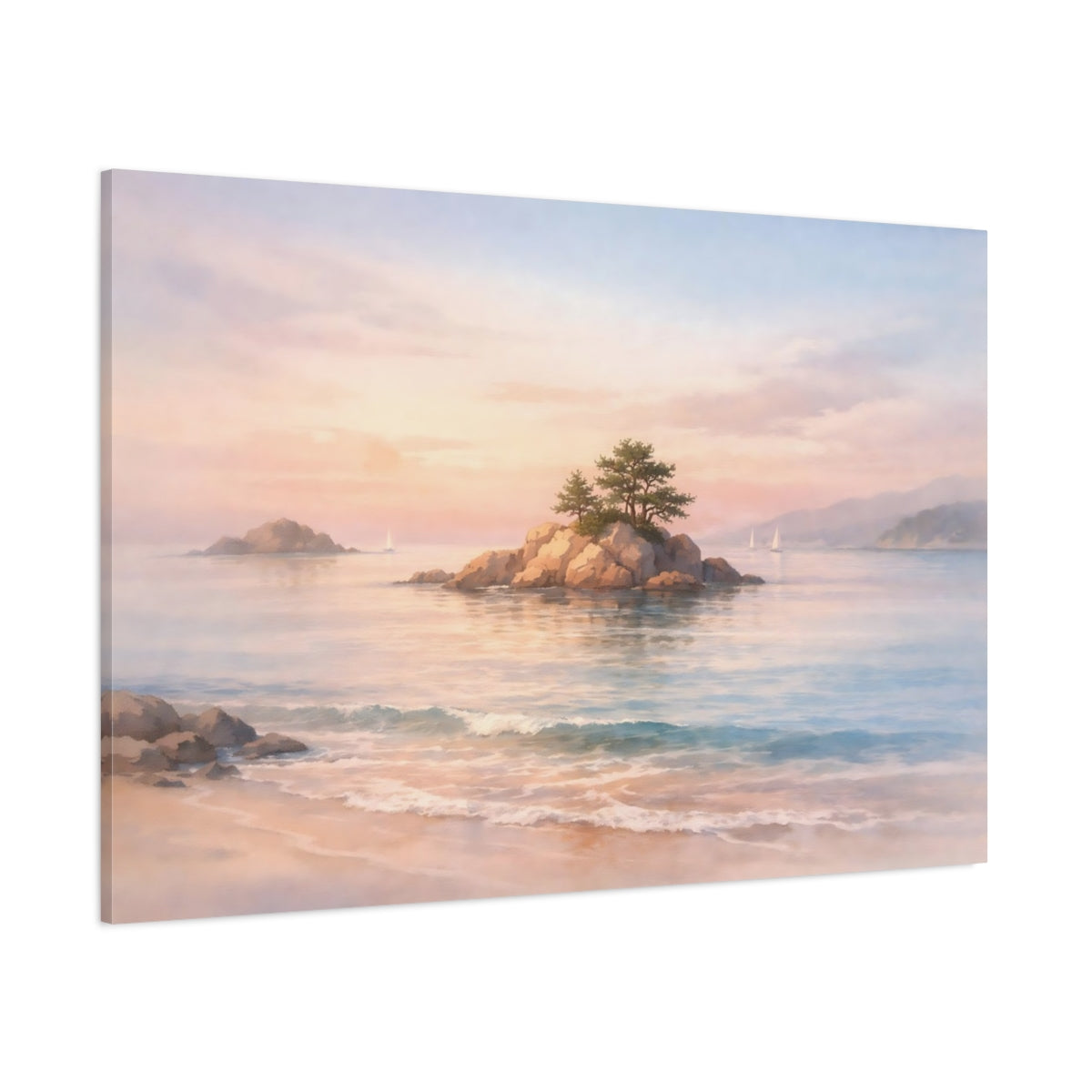 Watercolor Seascape Pastel shown as stretched canvas wall art