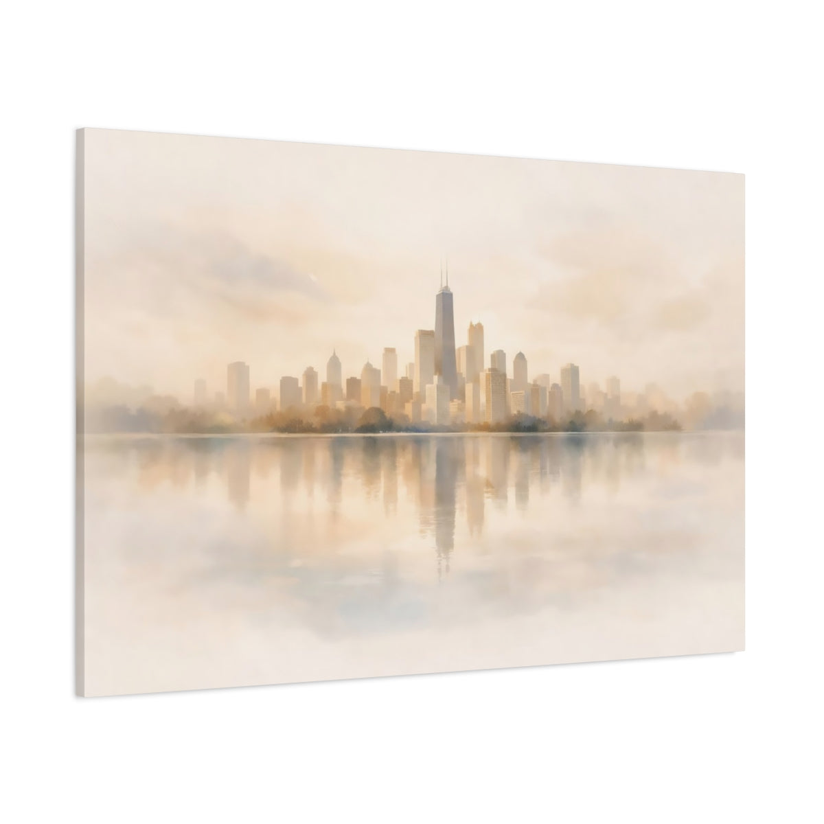Watercolor Soft Neutral Skyline shown as stretched canvas wall art
