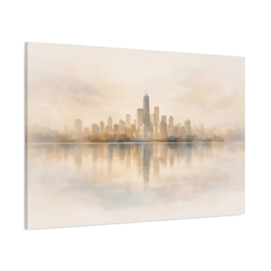Watercolor Soft Neutral Skyline shown as stretched canvas wall art