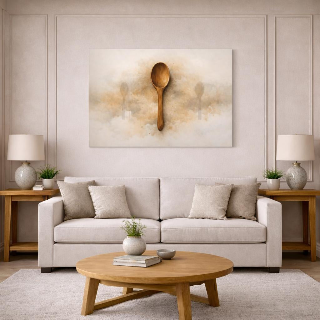 Watercolor Spoon shown as canvas wall art in a modern living room