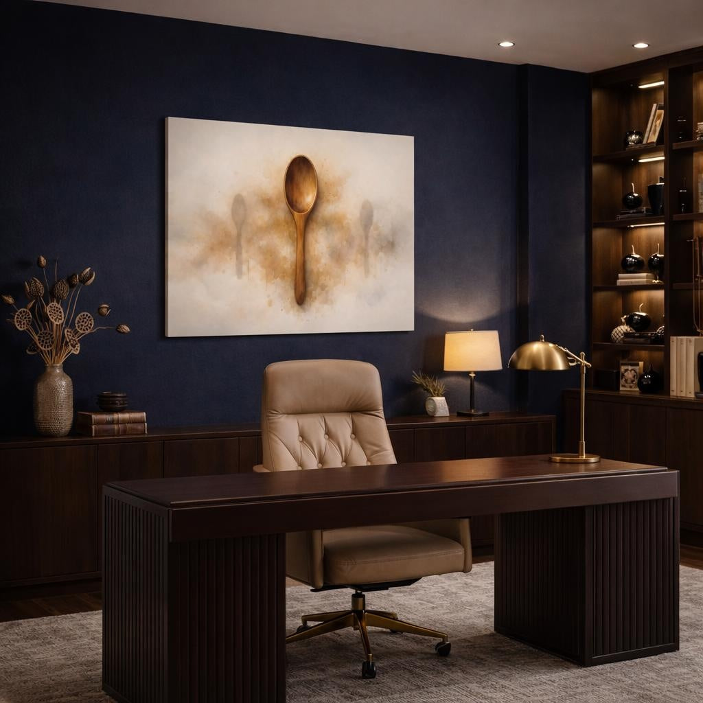 Watercolor Spoon shown as canvas wall art in a luxury executive office