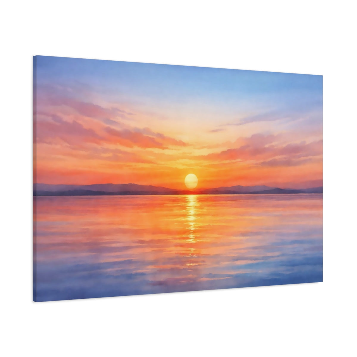 Main Mockup. Watercolor Sunset Horizon shown as stretched canvas wall art