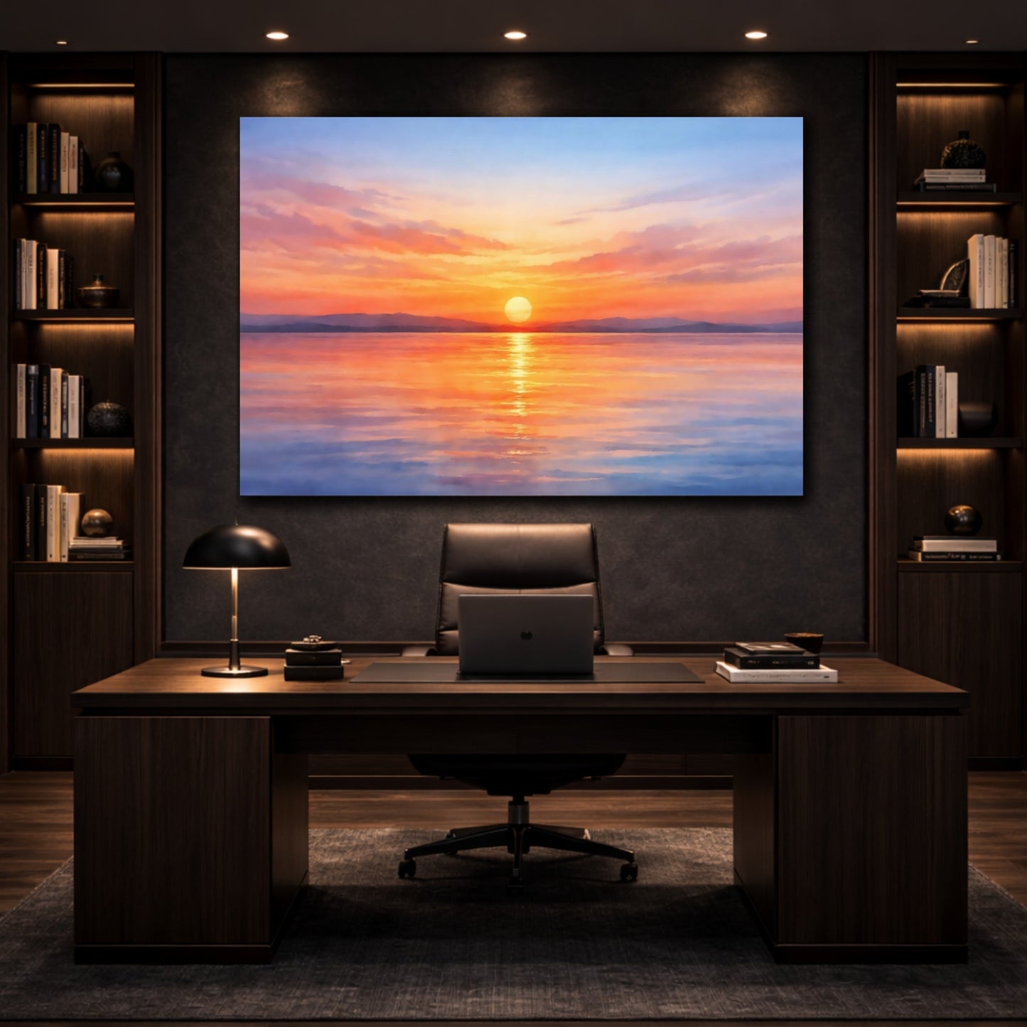 Mockup 2. Watercolor Sunset Horizon shown as stretched canvas wall art