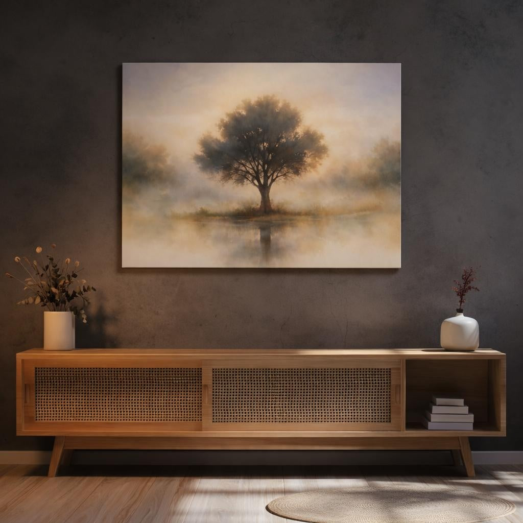 Watercolor Tree Silhouette shown as canvas wall art in a luxury executive office