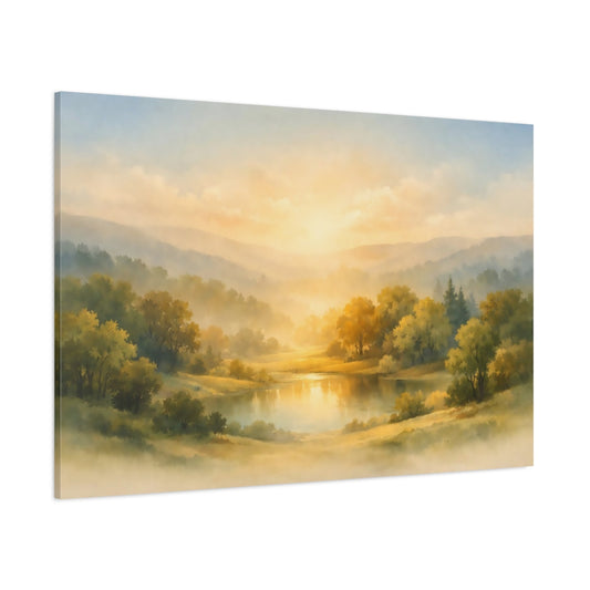 Watercolor Trees Hills shown as stretched canvas wall art