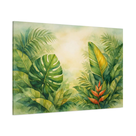 Watercolor Tropical Leaves shown as stretched canvas wall art