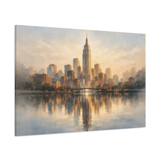 Watercolor Urban Reflection Cityscape Vintage - Canvas Wall Art Print - YesArtYes