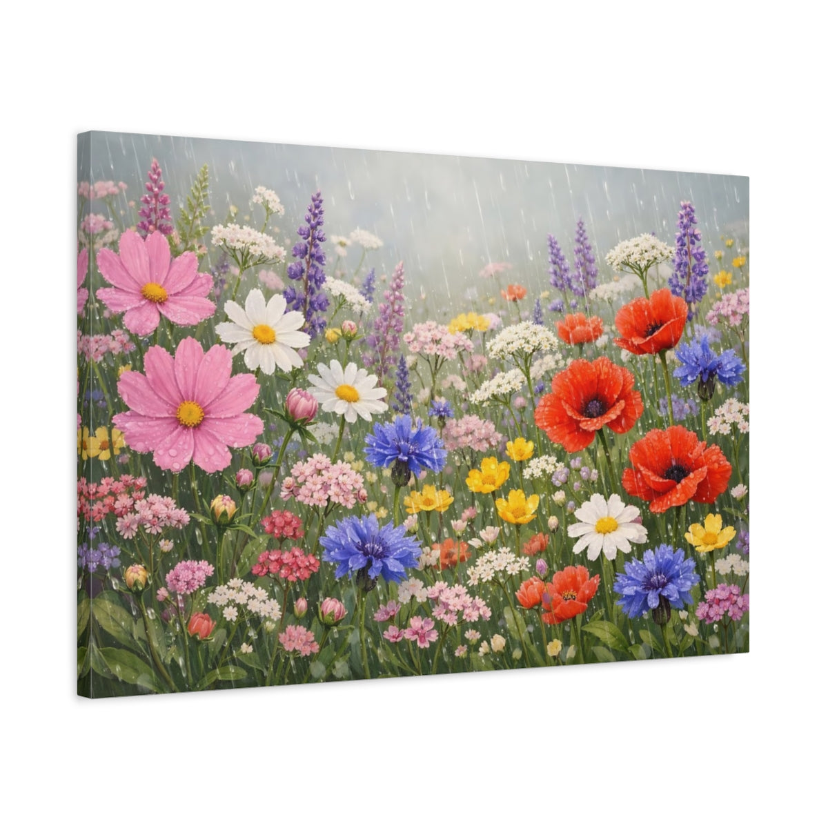 Side Mockup 2. Floral Wildflowers Colorful Rain Flowers shown as stretched canvas wall art