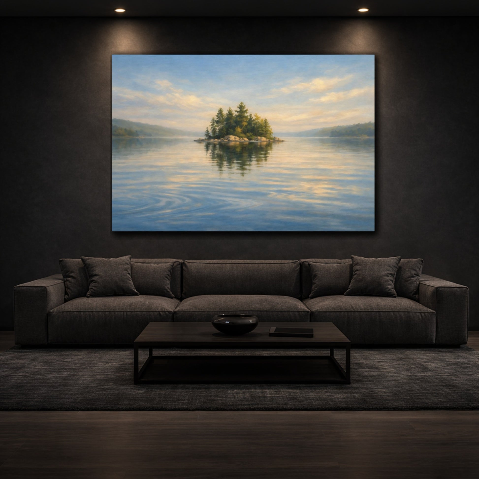 Mockup 2. Watercolor Water Ripple Calm Composition shown as stretched canvas wall art