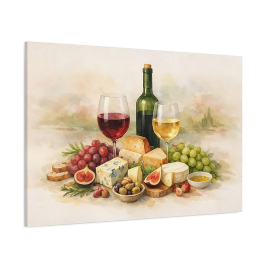 Watercolor Wine Pairing shown as stretched canvas wall art