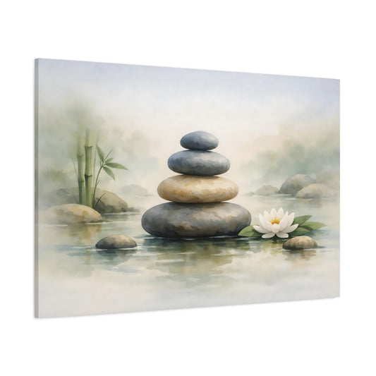 Watercolor Zen Stones shown as stretched canvas wall art