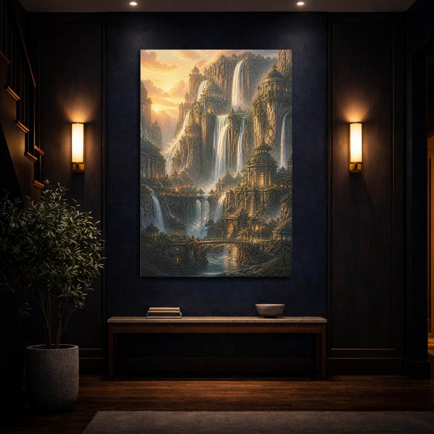 Mockup 4. Waterfall City At Sunset shown as canvas print