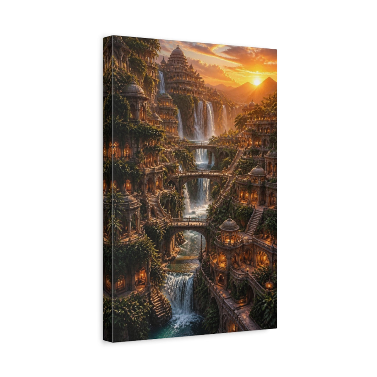 Side Mockup 4. Waterfall Empire At Sunset shown as canvas print