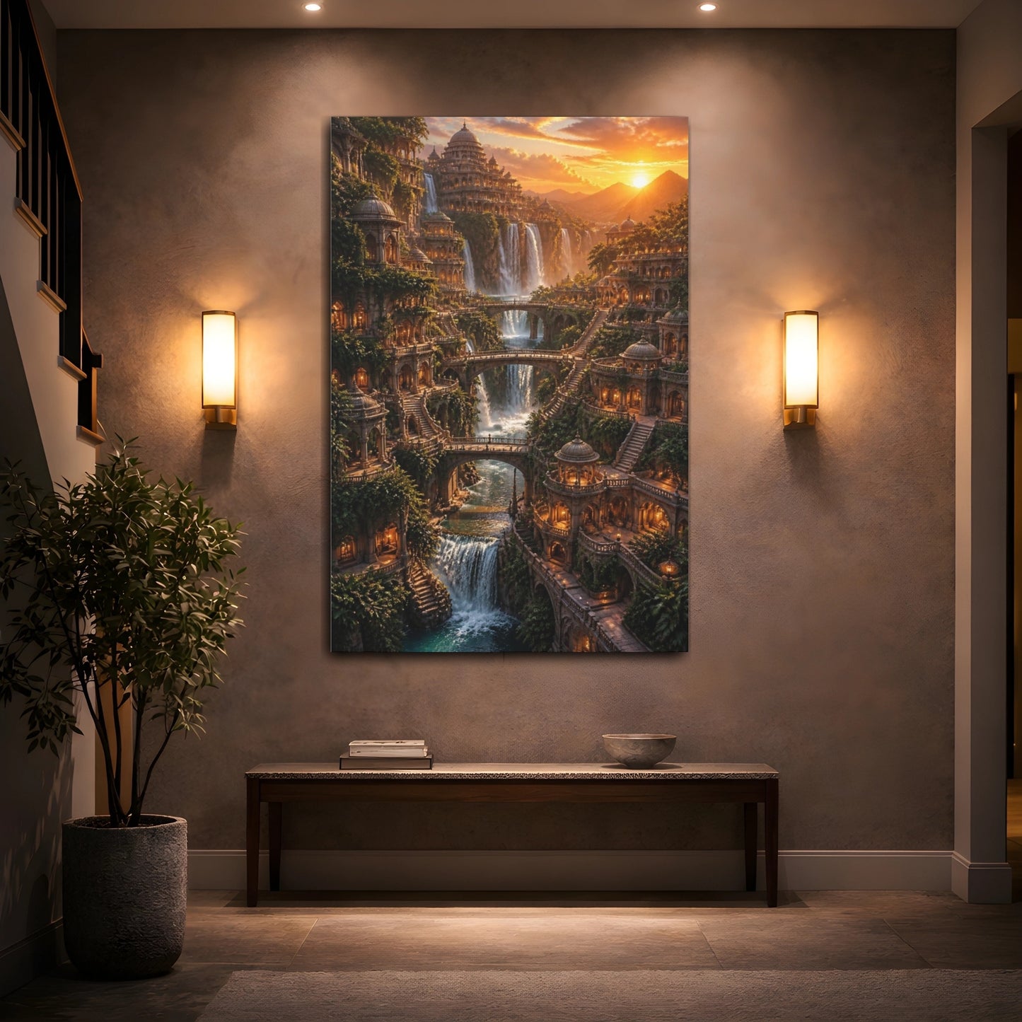 Mockup 2. Waterfall Empire At Sunset shown as canvas print