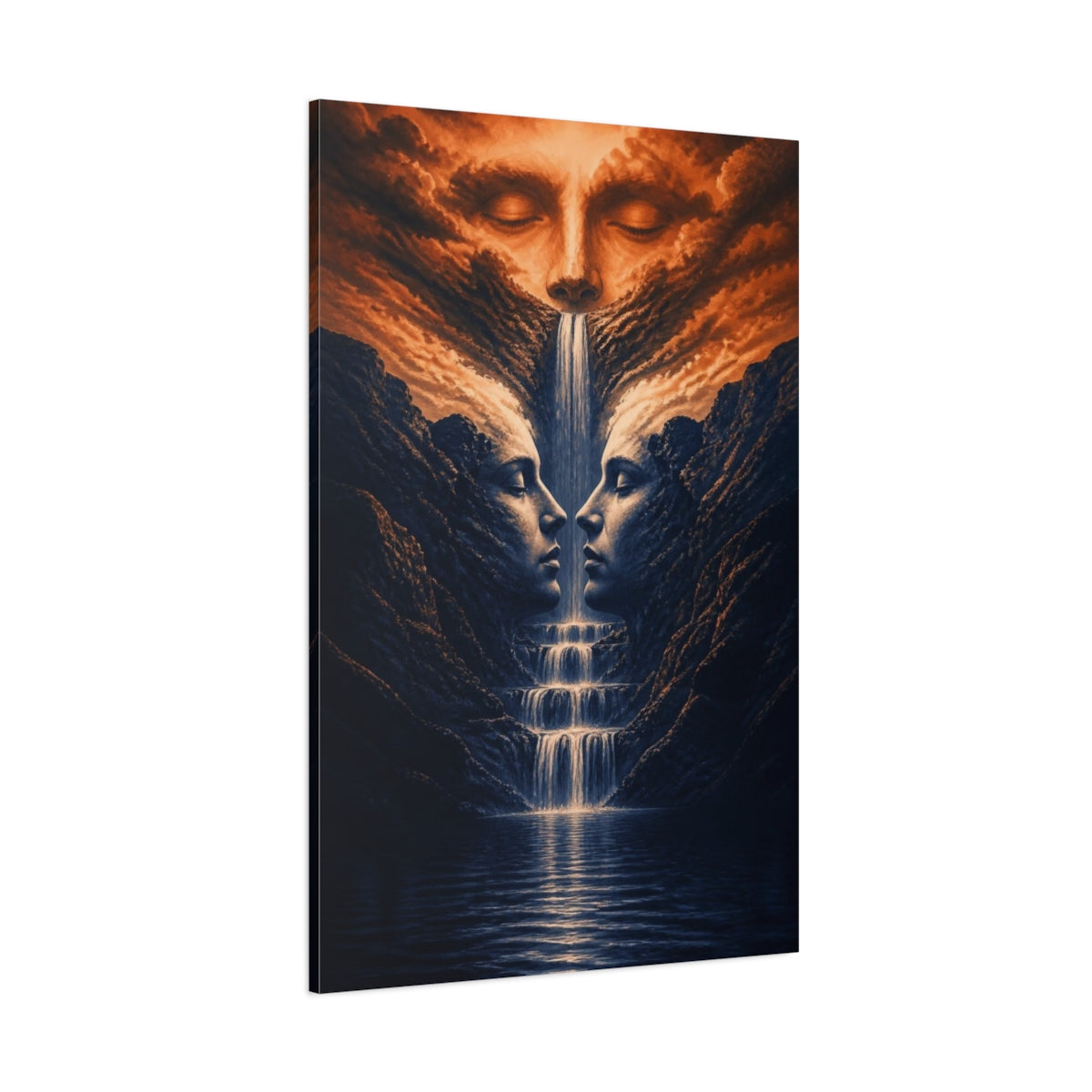Side Mockup 1. Waterfall Illusion Faces shown as canvas print