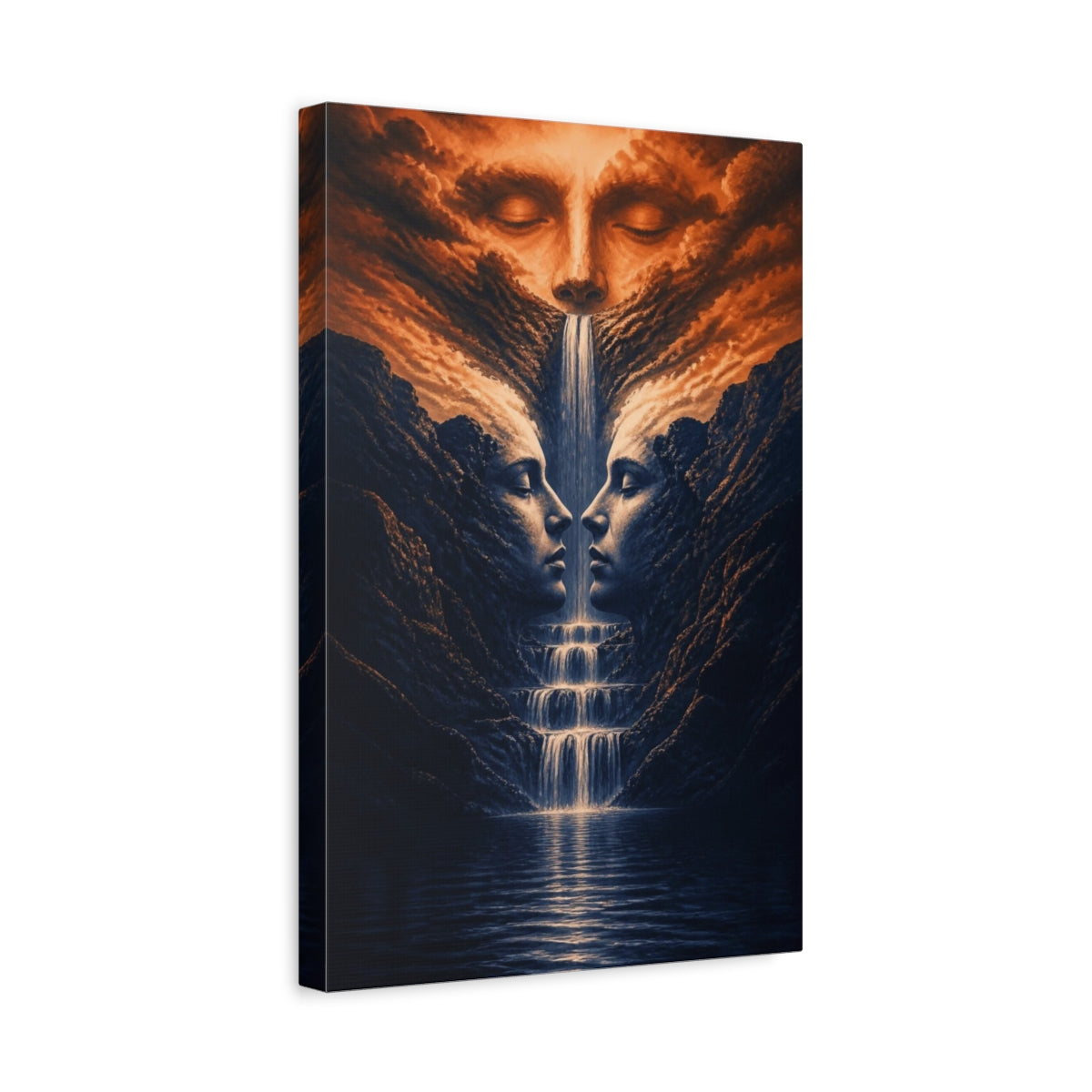 Side Mockup 4. Waterfall Illusion Faces shown as canvas print