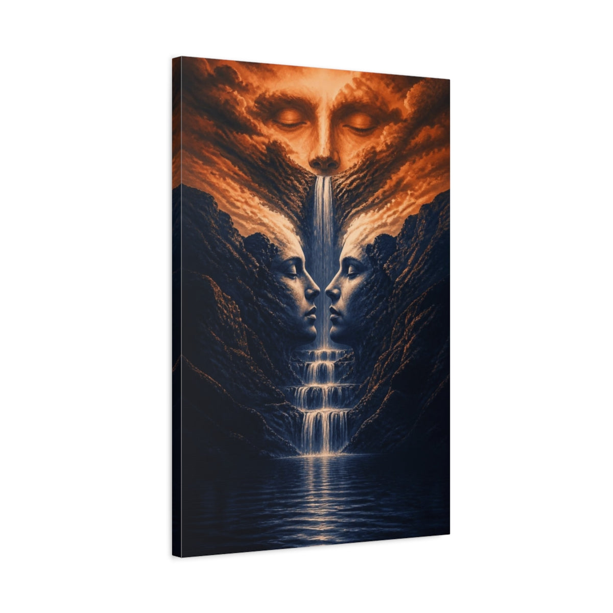 Side Mockup 2. Waterfall Illusion Faces shown as canvas print
