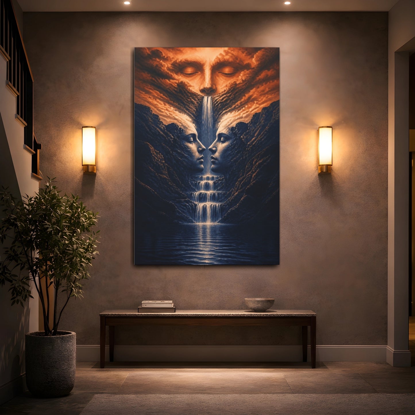 Mockup 2. Waterfall Illusion Faces shown as canvas print
