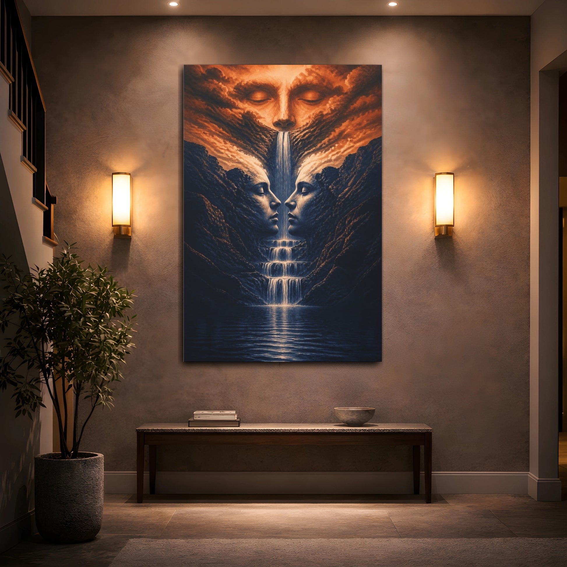 Mockup 2. Waterfall Illusion Faces shown as canvas print