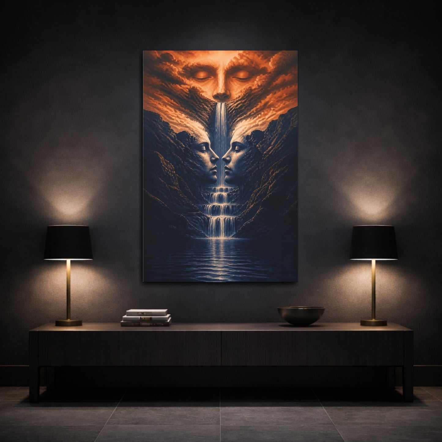 Mockup 3. Waterfall Illusion Faces shown as canvas print