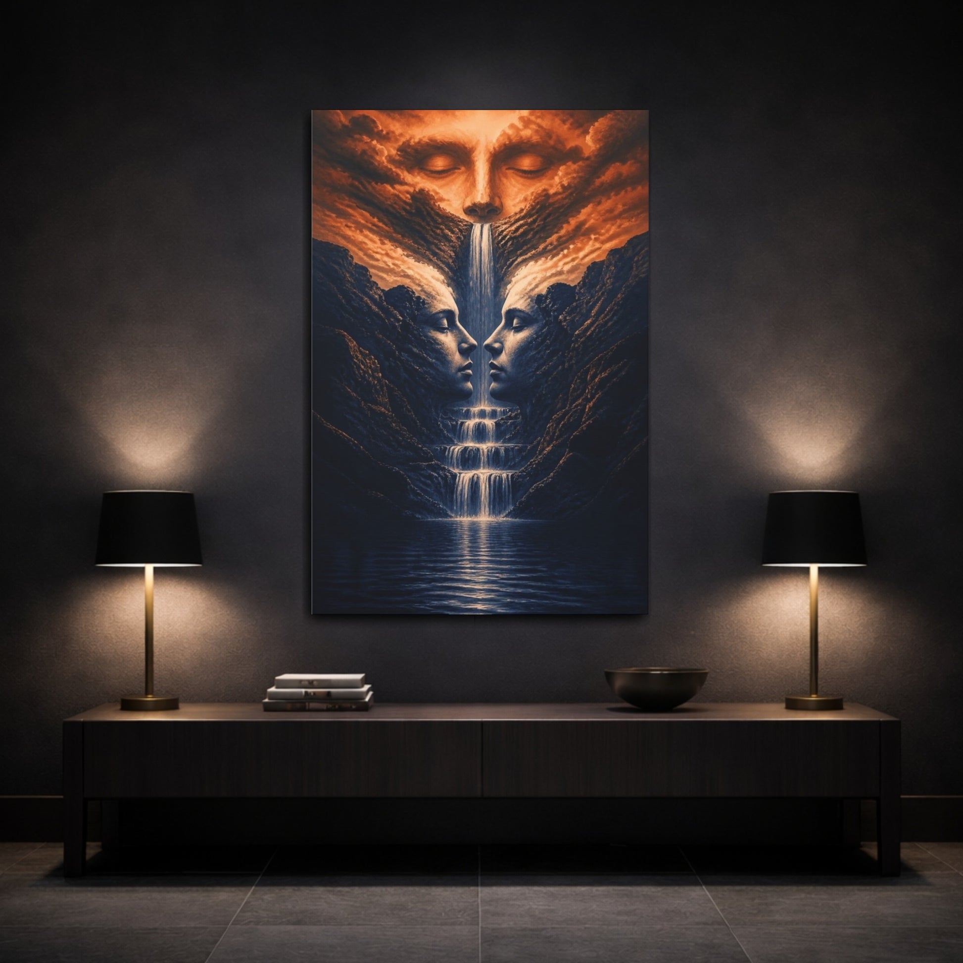 Mockup 3. Waterfall Illusion Faces shown as canvas print