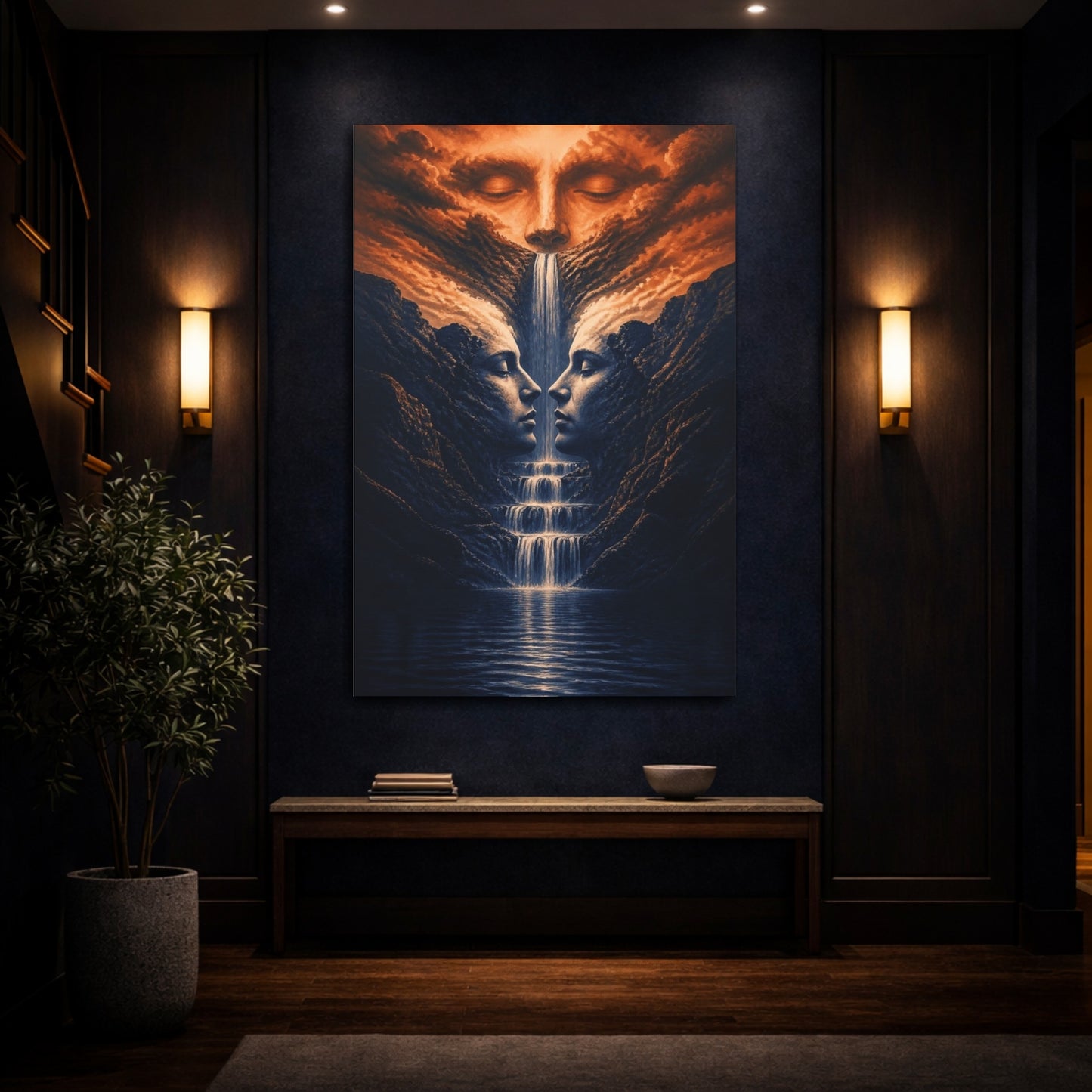 Mockup 4. Waterfall Illusion Faces shown as canvas print