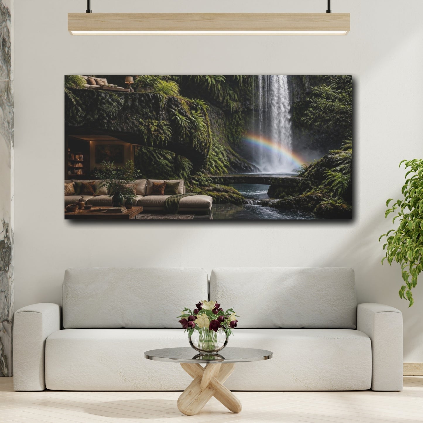 Mockup 2. Waterfall Living Room Retreat shown as canvas print